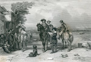 Le roi en route vers les Écossais, gravé par Frederick. T. Heath - English School