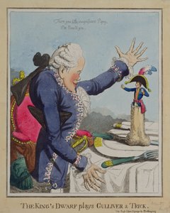 Le nain du roi joue un tour à Gulliver par Williams, publié le 18 octobre 1803 (gravure) - English School