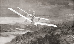 La machine volante Langley Aerodrome en vol au XIXe siècle. Du Strand Magazine publié en 1897. - English School