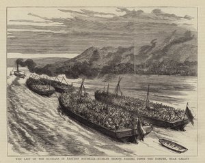 Les derniers Russes en Roumélie orientale, troupes russes descendant le Danube, près de Galatz (gravure) - English School