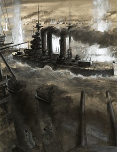 Le Lion, tourné vers la flotte allemande lors de la bataille du Jutland