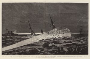 La perte du SS "Utopia" de la ligne Anchor au large de Gibraltar, le navire coulant environ dix minutes après avoir heurté le bélier du HMS "Anson" (gravure) - English School