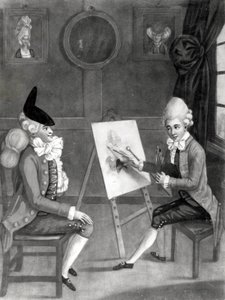 Le peintre Macaroni, ou Billy Dimple se préparant pour son portrait - English School