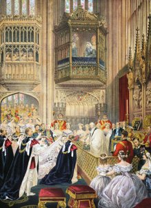 Le mariage à la chapelle Saint-Georges, Windsor, de A Memorial of the Marriage of Edward VII and Alexandra of Denmark, pub. 1864 - English School