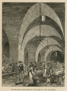 La grève des maçons aux nouveaux tribunaux : Salle à manger pour les ouvriers étrangers au sous-sol - English School