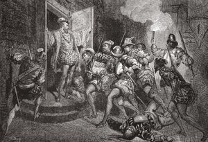 Le massacre de la Saint-Barthélemy : attaque des logements de Coligny, illustration de L
