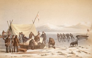 La Rencontre dans le Canal de Wellington, 14 juin 1851, illustration de Voyage à la Baie de Baffin et aux Détroits de Barrow..., 1852 (gravure en couleurs) - English School