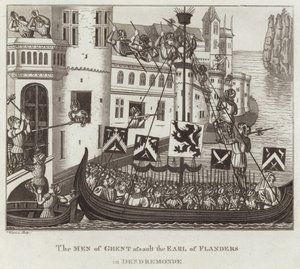 Les hommes de Gand attaquent le comte de Flandre à Dendermonde - English School