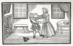 La méthode que Meg a utilisée pour faire payer un des vicaires, illustration de Chap-books du XVIIIe siècle par John Ashton, pub. 1882 - English School