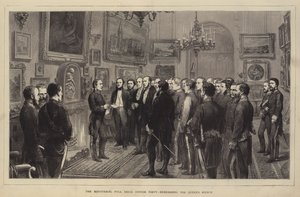 Le dîner officiel ministériel, répétant le discours de la Reine (gravure)