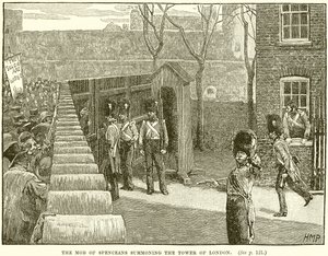La foule des Spenceans convoquant la Tour de Londres - English School
