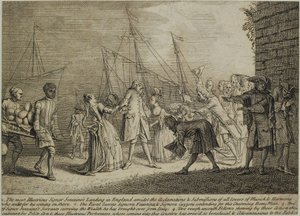 Le Très Illustre Signor Senesinos débarquant en Angleterre, vers 1726 - English School