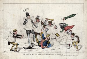 La devise de la presse libérale, montrant Napoléon III attaqué par la presse britannique - English School