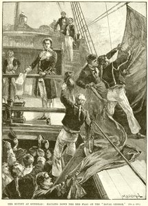 La mutinerie à Spithead : Abaissement du drapeau rouge sur le Royal George - English School