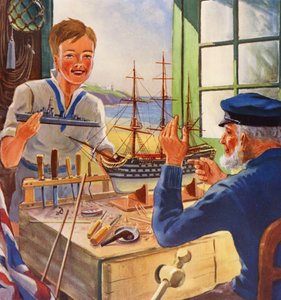 La Nelson Touch, jeunes et vieux maquettistes (lithographie couleur) - English School