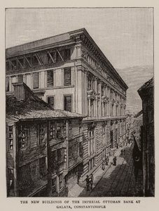 Les nouveaux bâtiments de la Banque impériale ottomane à Galata, Constantinople (gravure) - English School