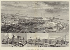 Le nouveau port et les docks à Calais (gravure) - English School