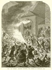 Les émeutiers anti-papistes brûlant la prison de Newgate, 1780 - English School