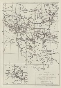 Les cartes officielles du traité de paix, signé à San Stefano, 3 mars 1878 (gravure) - English School