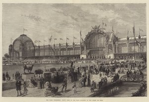 Exposition de Paris, vue de face du bâtiment principal au Champ de Mars (gravure) - English School