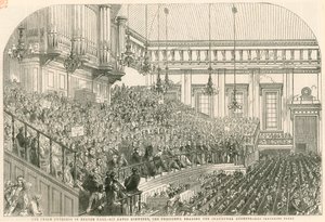 Le Congrès de la Paix à Exeter Hall, Sir David Brewster, le président, lisant le discours inaugural - English School