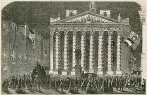 Les illuminations de la paix au Royal Exchange, Londres, 29 mai 1856 - English School