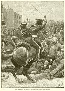 Le massacre de Peterloo : Hussards chargeant le peuple - English School