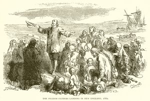 Les Pères pèlerins débarquant en Nouvelle-Angleterre, 1660 - English School