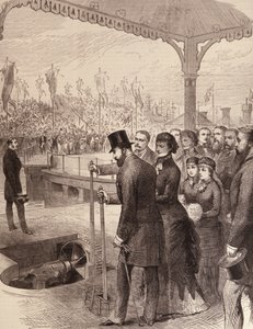 Le prince de Galles inaugurant les nouveaux docks nord à Liverpool, de The Illustrated London News, 17 septembre 1881 - English School