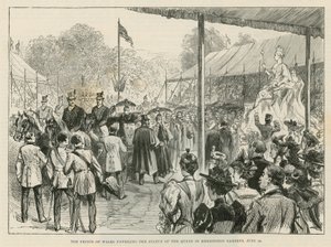 Le prince de Galles dévoilant la statue de la reine dans les jardins de Kensington - English School