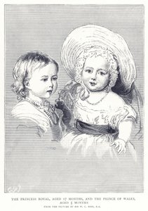 La Princesse Royale, âgée de 17 mois, et le Prince de Galles, âgé de 5 mois - English School