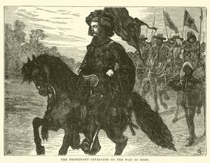 La cavalcade protestante en route vers Berne (gravure) - English School
