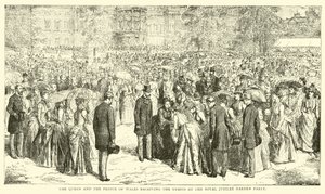 La Reine et le Prince de Galles recevant les invités à la fête du jardin du Jubilé Royal