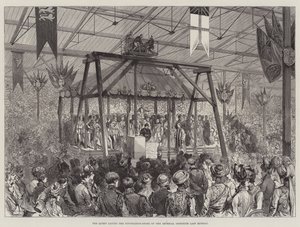 La Reine posant la première pierre de l