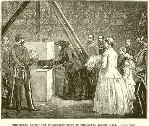 La reine posant la première pierre du Royal Albert Hall - English School