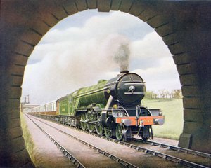 La Reine des Écossais du chemin de fer du Nord-Est, illustration de The Wonder Book of Railways, quatorzième édition éditée par Harry Golding, 1929 - English School