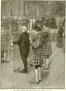 La reine ouvrant le palais de justice royal - English School