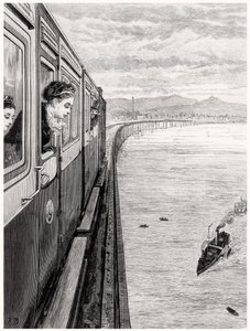 Le retour de la reine des Highlands; Sa Majesté traversant le pont de Tay, Dundee - English School