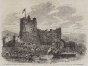 La visite de la reine en Irlande, Sa Majesté embarquant au château de Ross, lacs de Killarney - English School