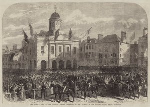 Visite de la reine à la frontière écossaise, réception de Sa Majesté sur la place du marché, Kelso - English School
