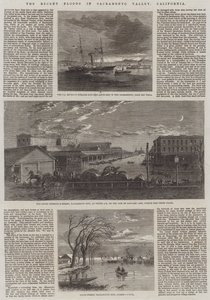 Les récentes inondations dans la vallée de Sacramento, Californie (gravure) - English School