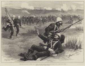 La reconnaissance en force, 5 août, les Royal Marines se repliant à la fin de la journée, sous un feu nourri (gravure) - English School