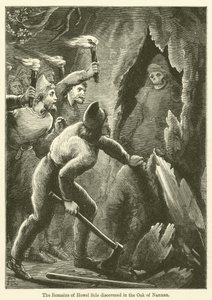Les restes de Howel Sele découverts dans le chêne de Nannau (gravure) - English School
