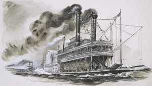 Le Robert E Lee mène le Natchez dans leur célèbre course sur le fleuve Mississippi - English School