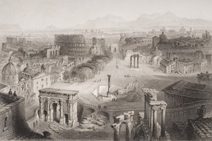 Le Forum Romain depuis la colline du Capitole, Rome, gravé par A. Willmore - English School