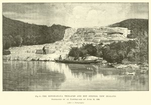 Les terrasses et sources chaudes de Rotomahana, Nouvelle-Zélande, détruites par un tremblement de terre le 10 juin 1886 - English School