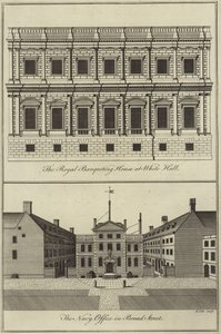 La Maison de Banquet Royale à Whitehall et le Bureau de la Marine à Broad Street, Londres - English School