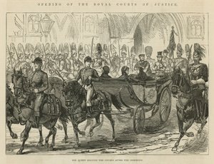 Les Cours royales de justice : La reine quittant les Cours après la cérémonie - English School
