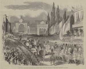 La procession royale à travers la Grande Place, avec les pavillons au Port Scharbeck, Bruxelles - English School