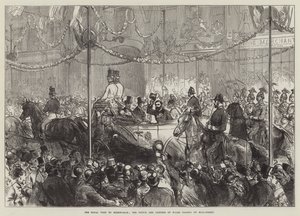 Visite royale à Birmingham, le prince et la princesse de Galles passant par Bull-Street - English School